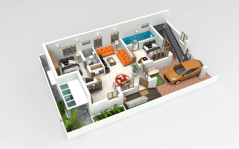 3D Floor Plan for Residential Building